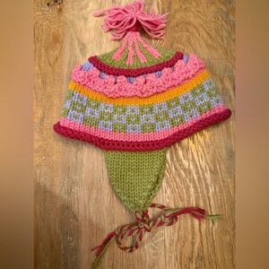 Pink and Green Layered Crochet Hat w Scalloped Edges 100% Cotton Made in Nepal